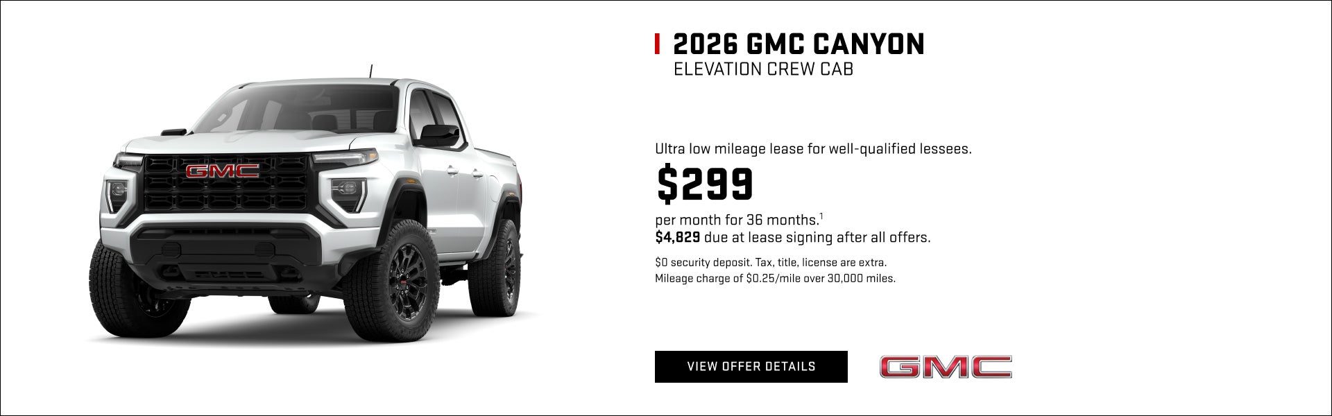 Ultra low mileage lease for well-qualified lessees.

$299 per month for 36 months.1

$4,829 due a...