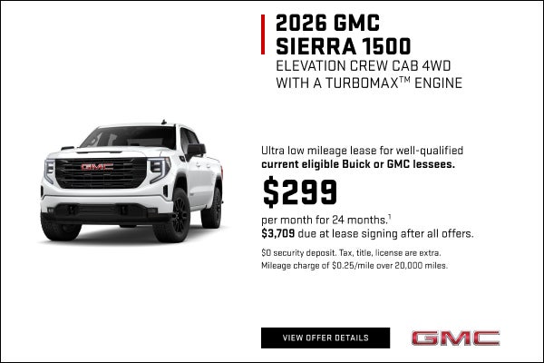 Ultra low mileage lease for well-qualified current eligible Buick or GMC lessees.

$299 per month...